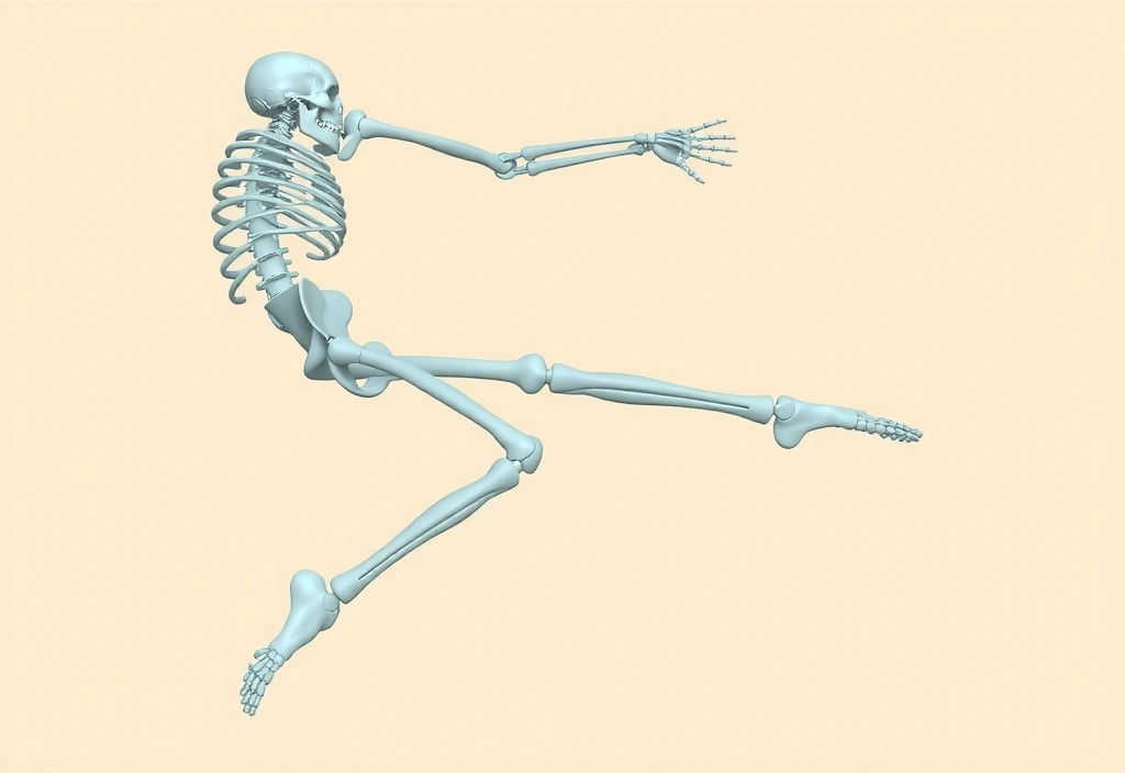 Representación abstracta de huesos fuertes y articulaciones flexibles, con líneas fluidas y colores suaves, simbolizando salud y movimiento.