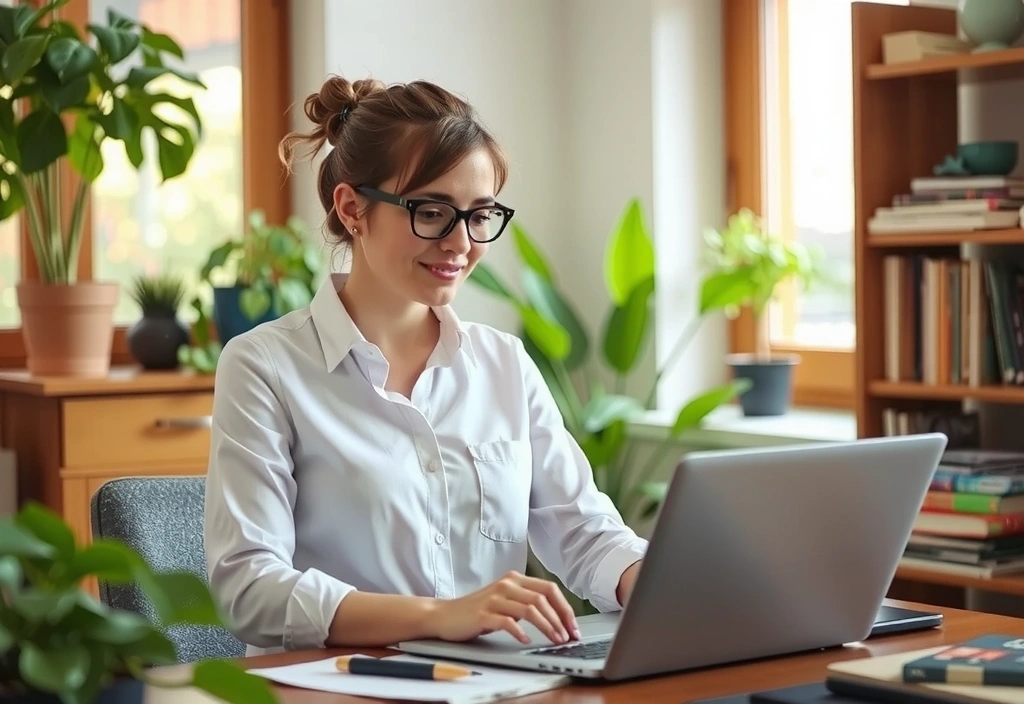 Redactor de contenido de salud escribiendo en un portátil